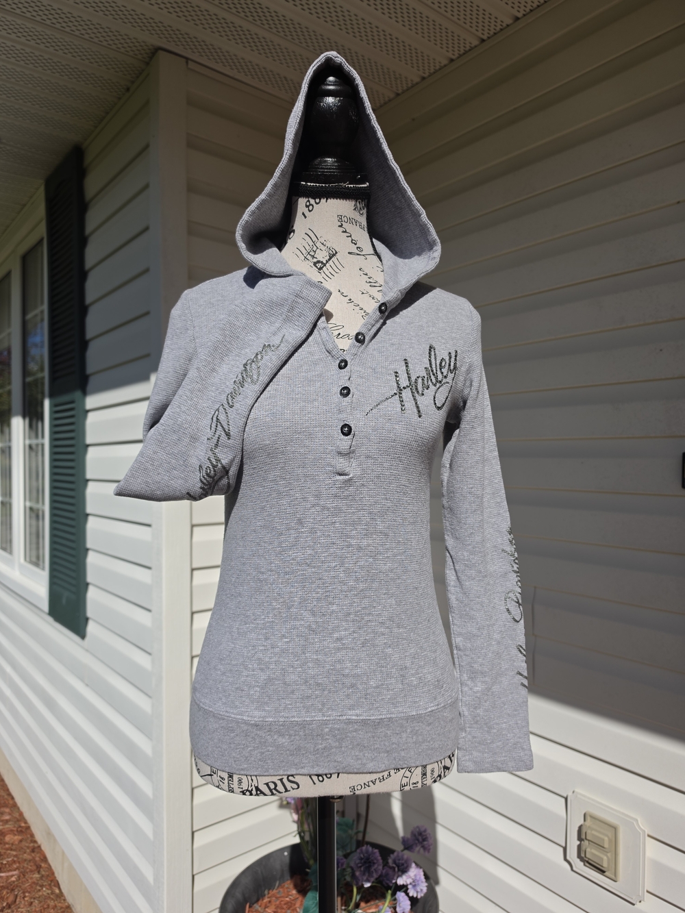 Harley-Davidson Light Gray Hooded Henley Sweatshirt